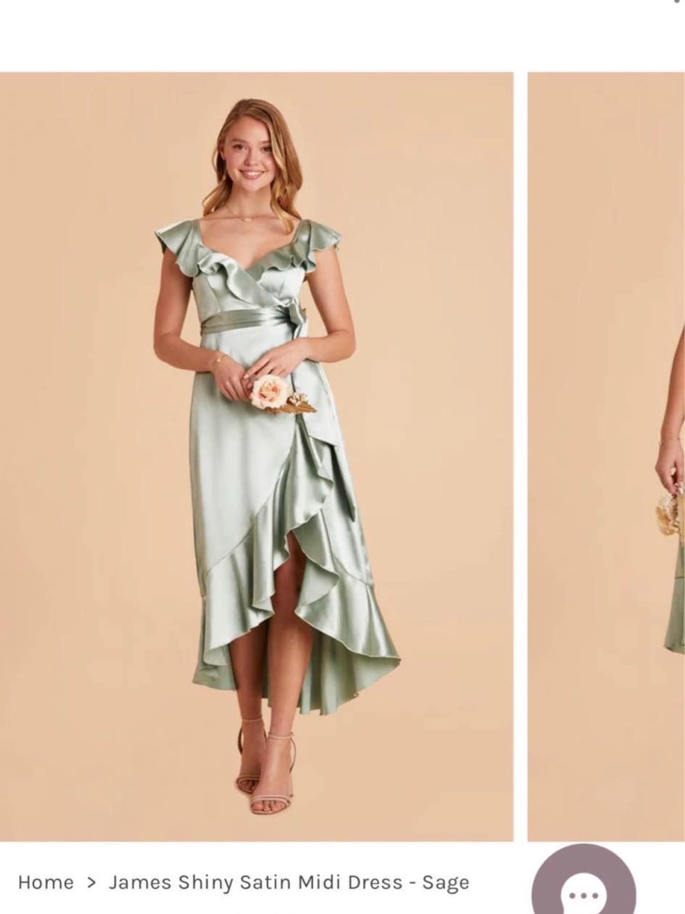Birdy Grey Sage Satin Ruffle High-Low Dress